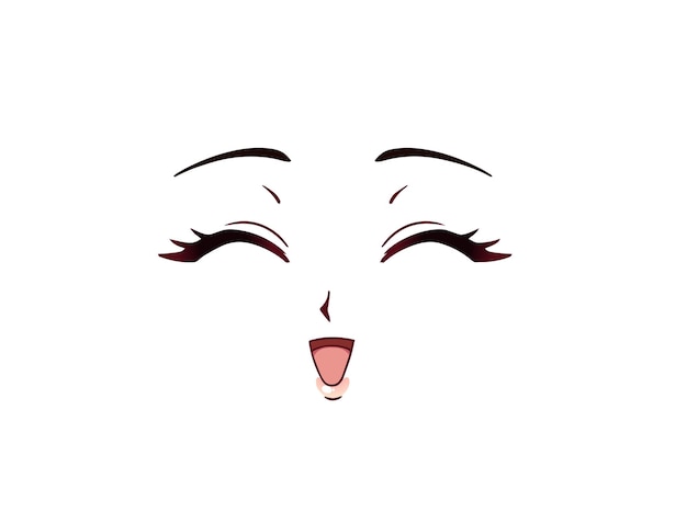 Happy anime face. manga style closed eyes, little nose and kawaii mouth. hand drawn vector illustration. isolated on white