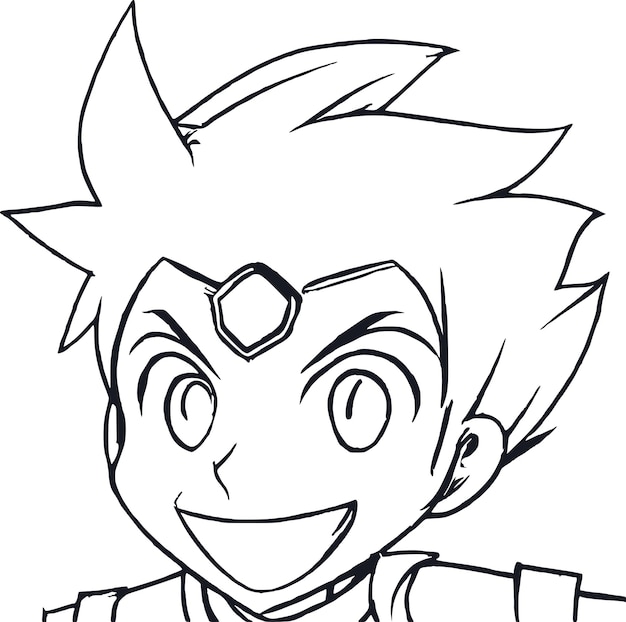 happy anime hero outline headshot