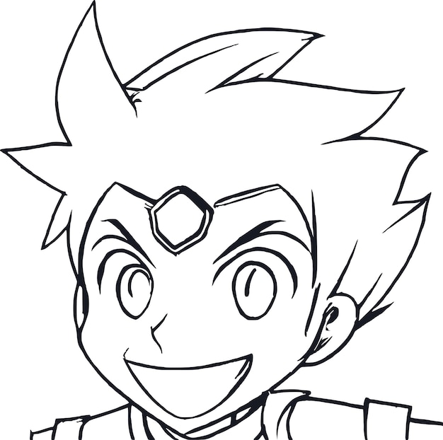 Happy Anime Hero Outline Headshot