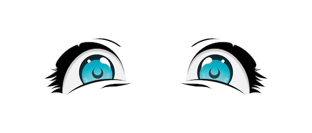 Happy anime style big blue eyes with sparkles Hand drawn vector illustration Isolated on white background