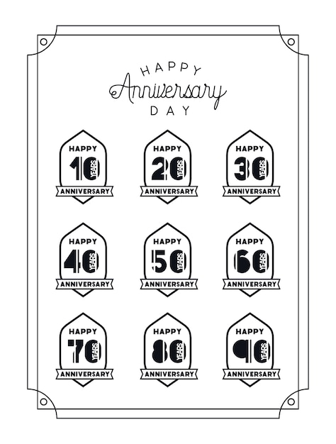 Vector happy anniversary card with decades