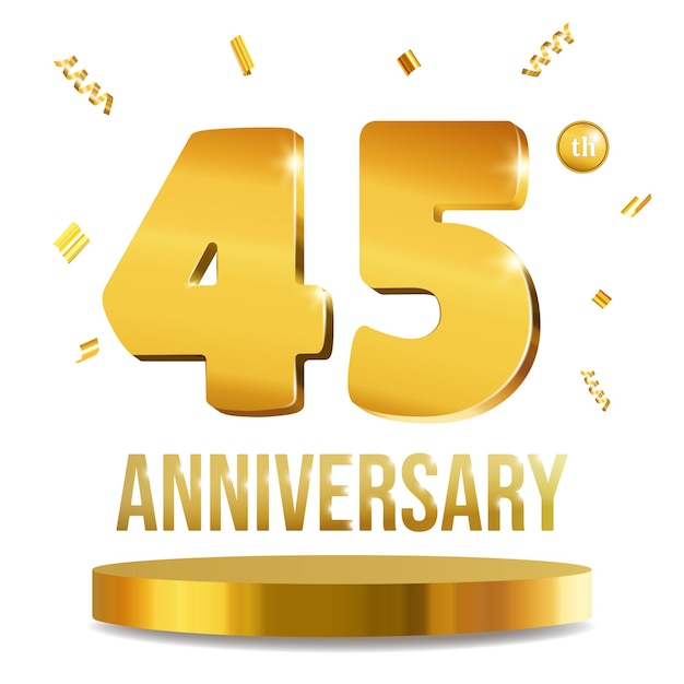 Happy anniversary celebration 3D numbers golden composition 45 years