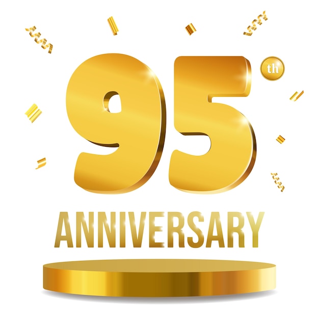 Felice anniversario celebrazione numeri 3d composizione dorata 95 anni