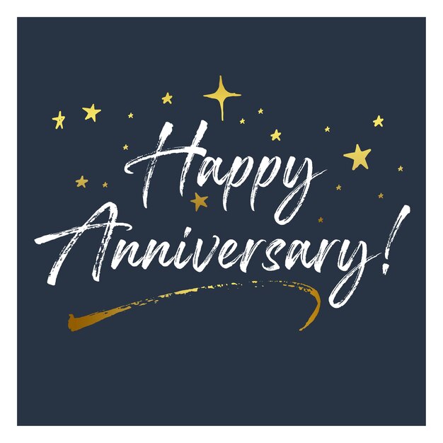 Vector happy anniversary celebration with gold lettering on dark background