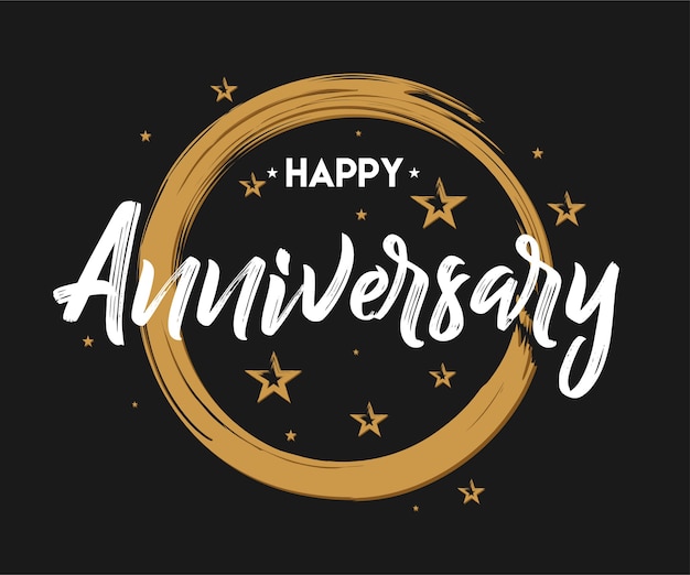 Happy anniversary - disegnato a mano lettering per saluto, carta di invito. celebrare