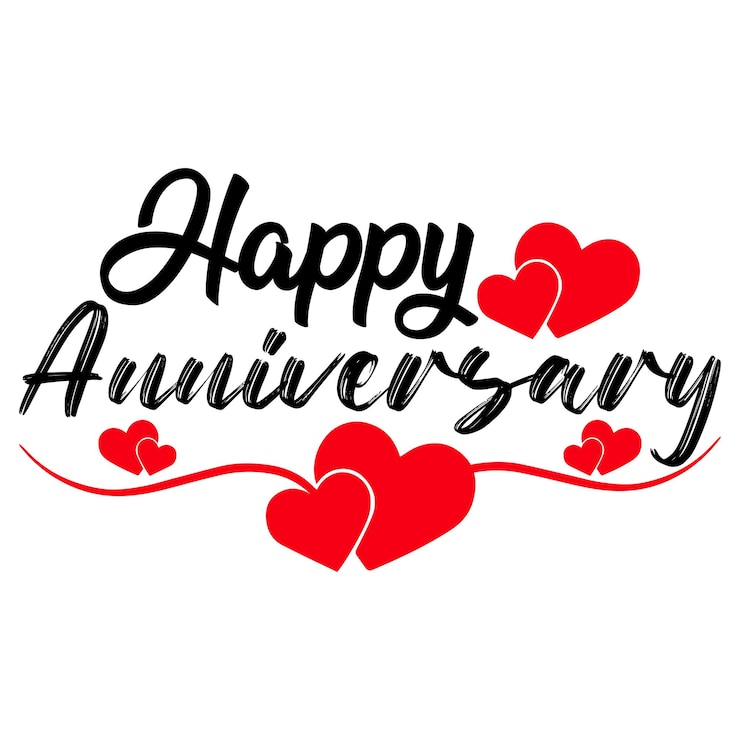 Vector happy anniversary wedding wish lettering text illustration with red love
