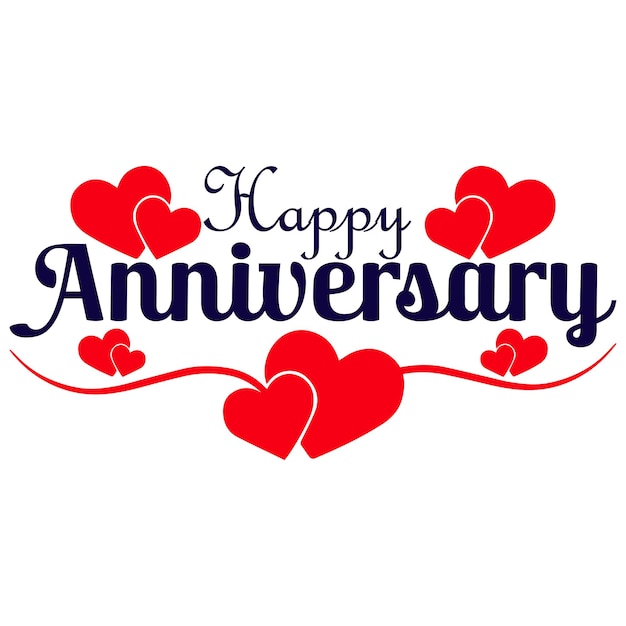 Happy anniversary wedding wish lettering text illustration with red love