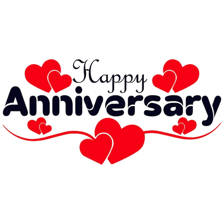 Vector happy anniversary wedding wish lettering text illustration with red love