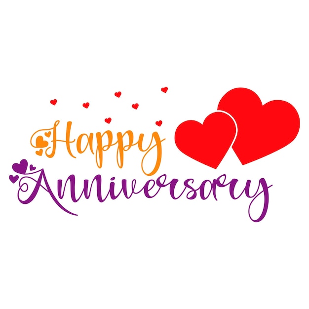 Happy anniversary wedding wish lettering text illustration with red love