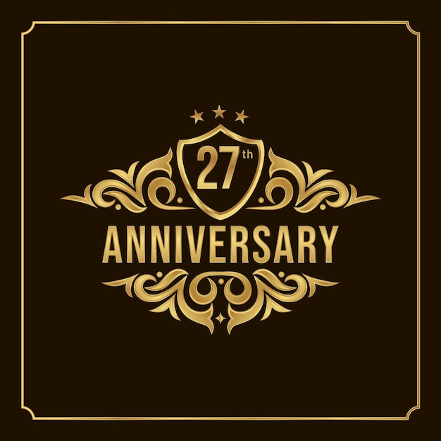 Happy Anniversary Wensen 27e viering. Groet luxe vectorillustratie met gouden letters.