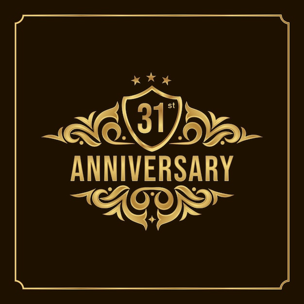 Happy Anniversary Wensen 31e viering. Groet luxe vectorillustratie met gouden letters.