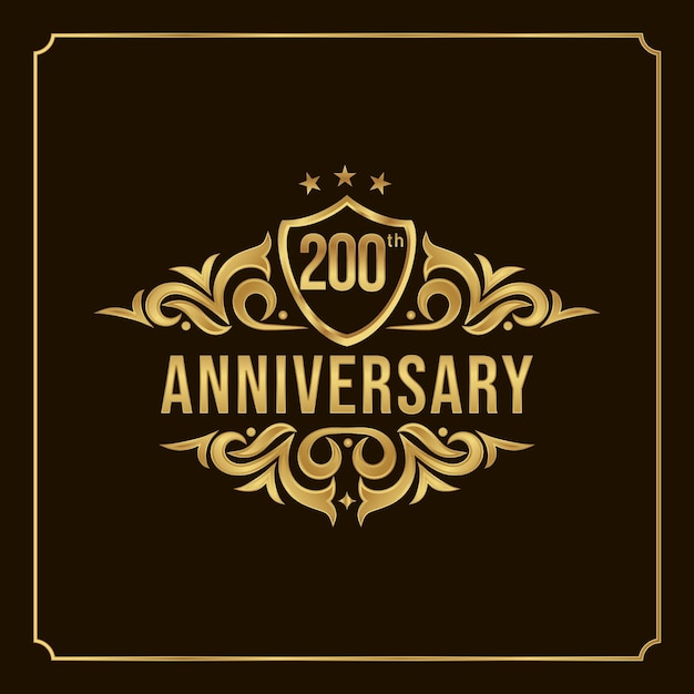 Happy Anniversary 200주년 축하합니다. 인사말 골드 글자와 벡터 럭셔리 그림입니다.