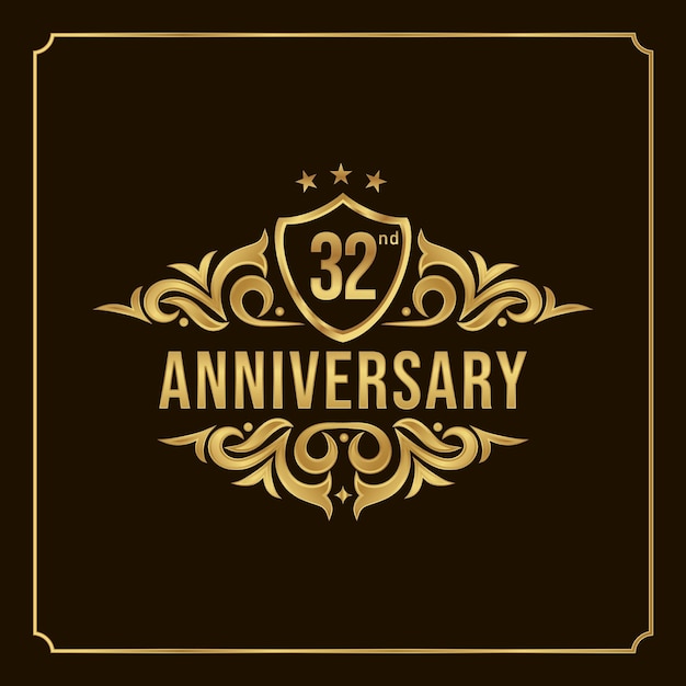 Happy Anniversary Wishes 32nd celebration. Greeting vector luxury illustration with gold lettering.