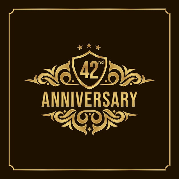 Happy Anniversary Wishes 42nd celebration. Greeting vector luxury illustration with gold lettering.