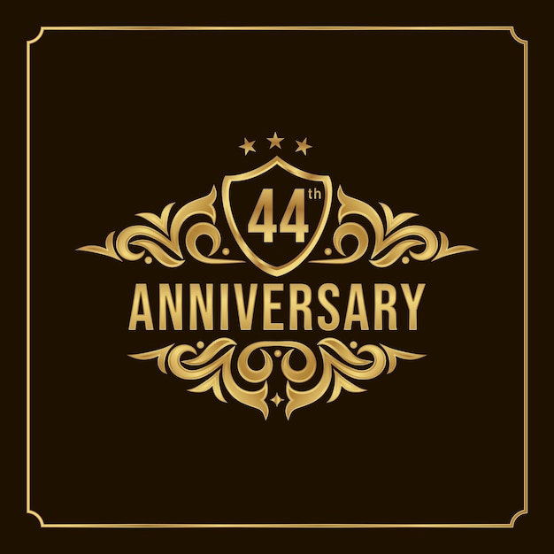 Vector happy anniversary wishes 44th celebration. greeting vector luxury illustration with gold lettering.