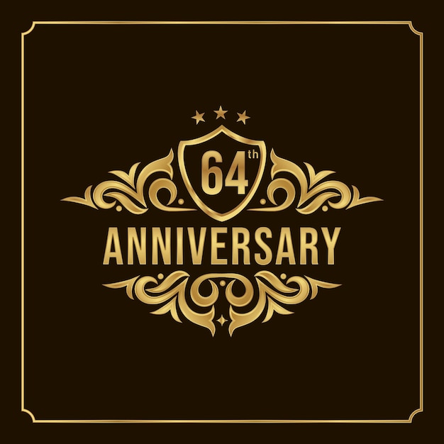 Happy Anniversary Wishes 64th celebration. Greeting vector luxury illustration with gold lettering.