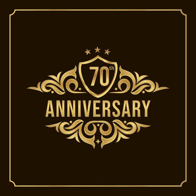 Happy Anniversary Wishes 70th celebration. Greeting vector luxury illustration with gold lettering.