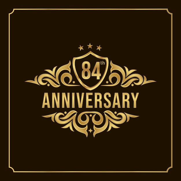 Happy Anniversary Wishes 84th celebration. Greeting vector luxury illustration with gold lettering.