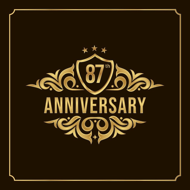 Happy Anniversary Wishes 87th celebration. Greeting vector luxury illustration with gold lettering.