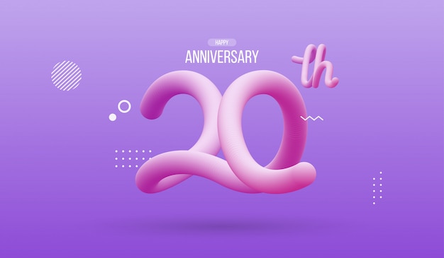 Vector happy anniversary with abstract flowing fluid number