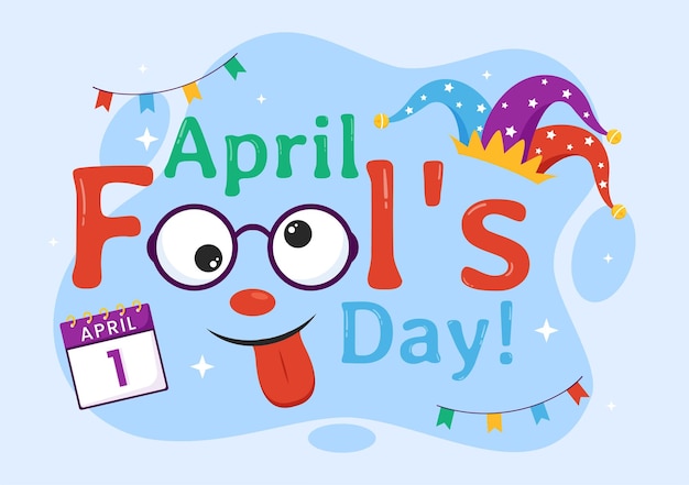 Vector happy april fools day celebration illustratie met een narrenhoed en verrassing in hand getrokken