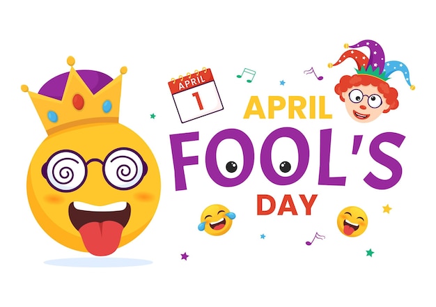 Happy April Fools Day Celebration Illustratie met een Narrenhoed en Verrassing in Hand Getrokken