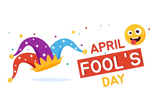 Happy April Fools Day Celebration Illustration wearing a Jester Hat and Surprise in Hand Drawn