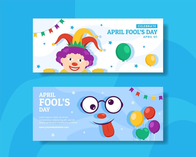 Happy april fools day horizontal banner flat cartoon hand drawn templates background illustration