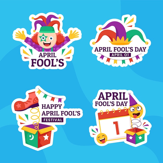 Happy April Fools Day Label Flat Cartoon Hand getekende sjablonen achtergrond illustratie