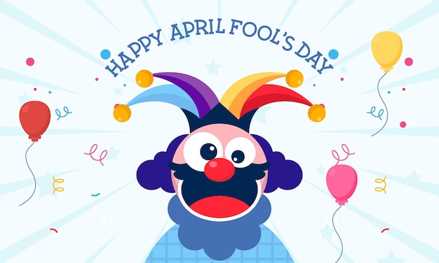 Vector happy april fools day vector concept with clown funny hat and surprise icons