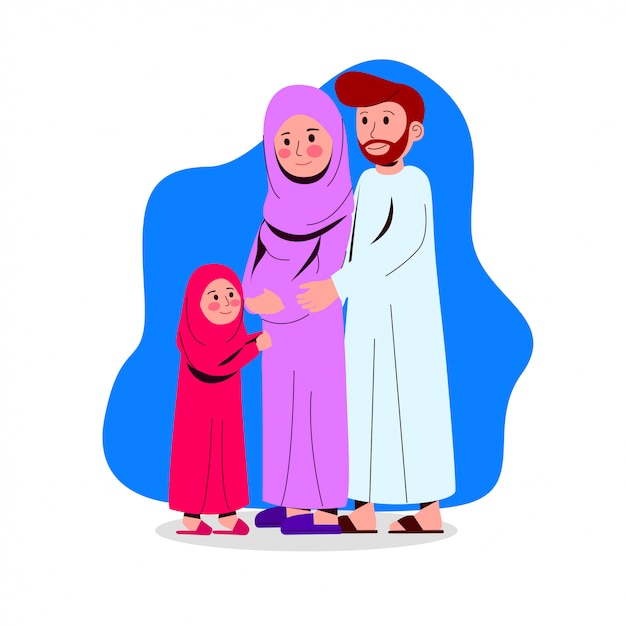 Vector happy arabian family illustration