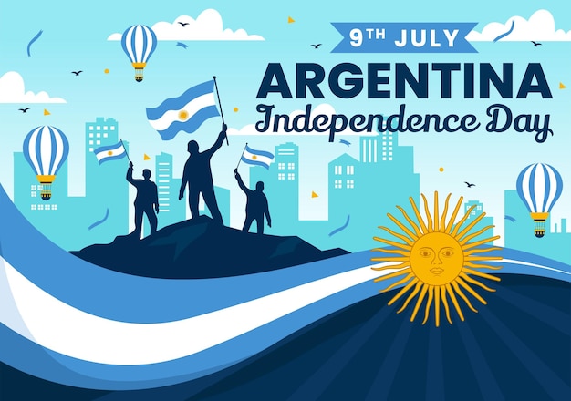 Vector happy argentina independence day vector illustration on 9th of july with waving flag and ribbon