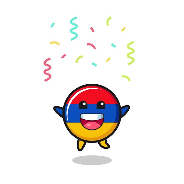 色紙吹雪かわいいデザインおめでとうのためにジャンプする幸せなアルメニアの旗のマスコット
