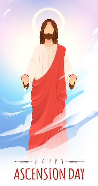 Happy Ascension Day Design with Jesus Christ in Heaven Vector Illustration Sacrifice of Messiah