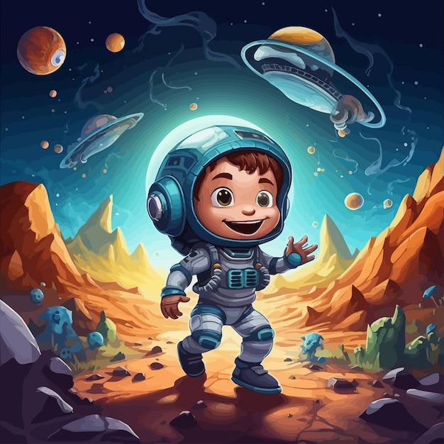 Happy_astronaut_kid_on_alien_planet_surface