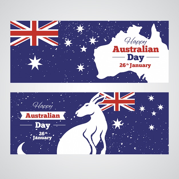 Happy australia day banners sjabloon met kaart en kangoeroe