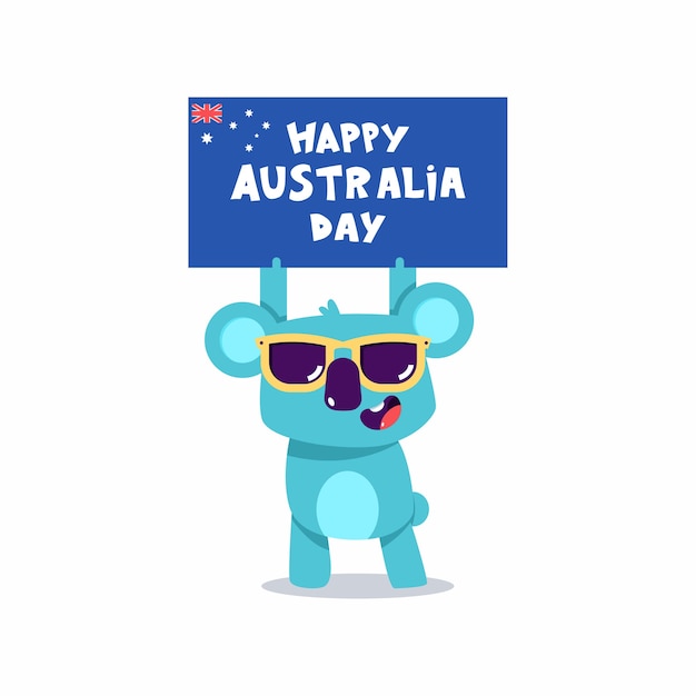 Happy australia day  concept illustration with cute koala characters isolated on a white background.