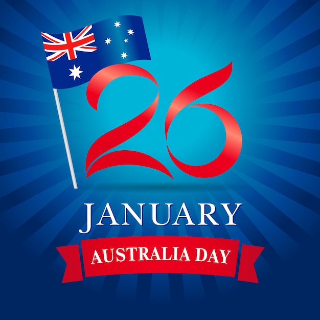 Happy Australia Day greeting card concept. January 26 holiday. Creative number 26, Australian flag.