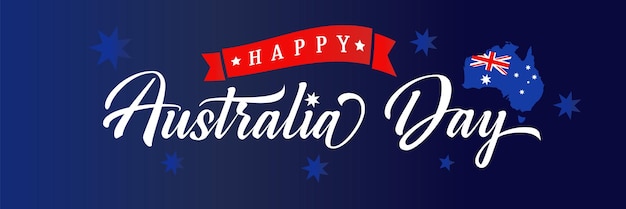 Vector happy australia day horizontal web banner or button. isolates elements australian state holiday icon