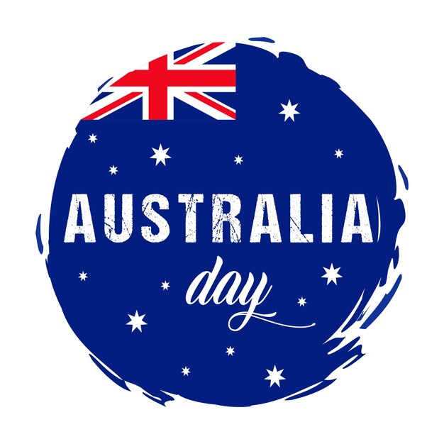 Vector happy australia day lettering or calligraphy with australian flag or map vector illustration