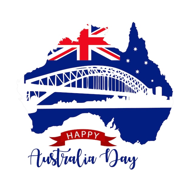 Happy Australia day lettering or calligraphy with Australian flag or map Vector illustration