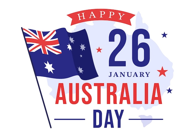 Happy Australia Day Observed Every Year on January 26th with Flags and Map in Illustration