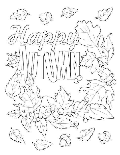 Vector happy autumn coloring page