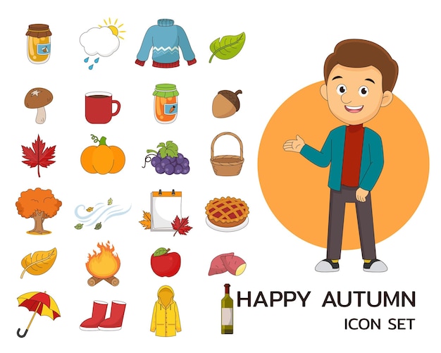 Happy autumn concept flat icons