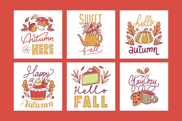 Collezione di carte di felice stagione autunnale