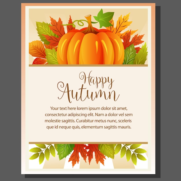 Happy autumn theme poster with cute pumpkin