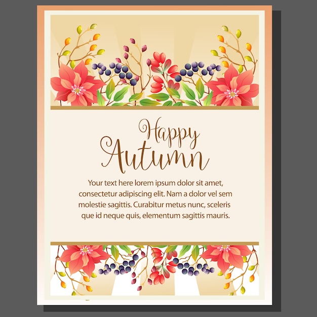 Happy autumn theme poster with poinsettia and barberries