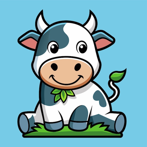 ハッピーベイビー 笑顔の牛 手描きのマスコット アニメキャラクター ステッカー アイコンコンセプト 孤立