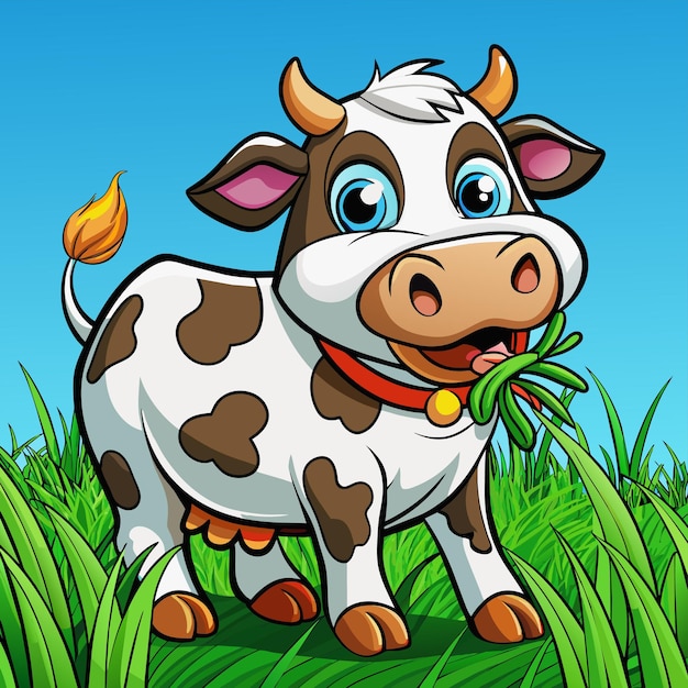 Vettore bambino felice mucca divertente sorridente mascotte disegnata a mano personaggio di cartone animato adesivo icona concetto isolato