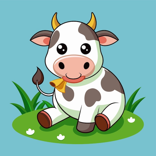 Bambino felice mucca divertente sorridente mascotte disegnata a mano personaggio di cartone animato adesivo icona concetto isolato